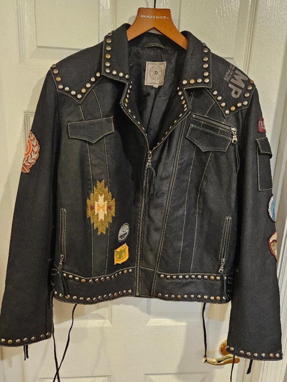 Double D Ranch "Escalante" BLACK LEATHER BIKER JACKET 1X